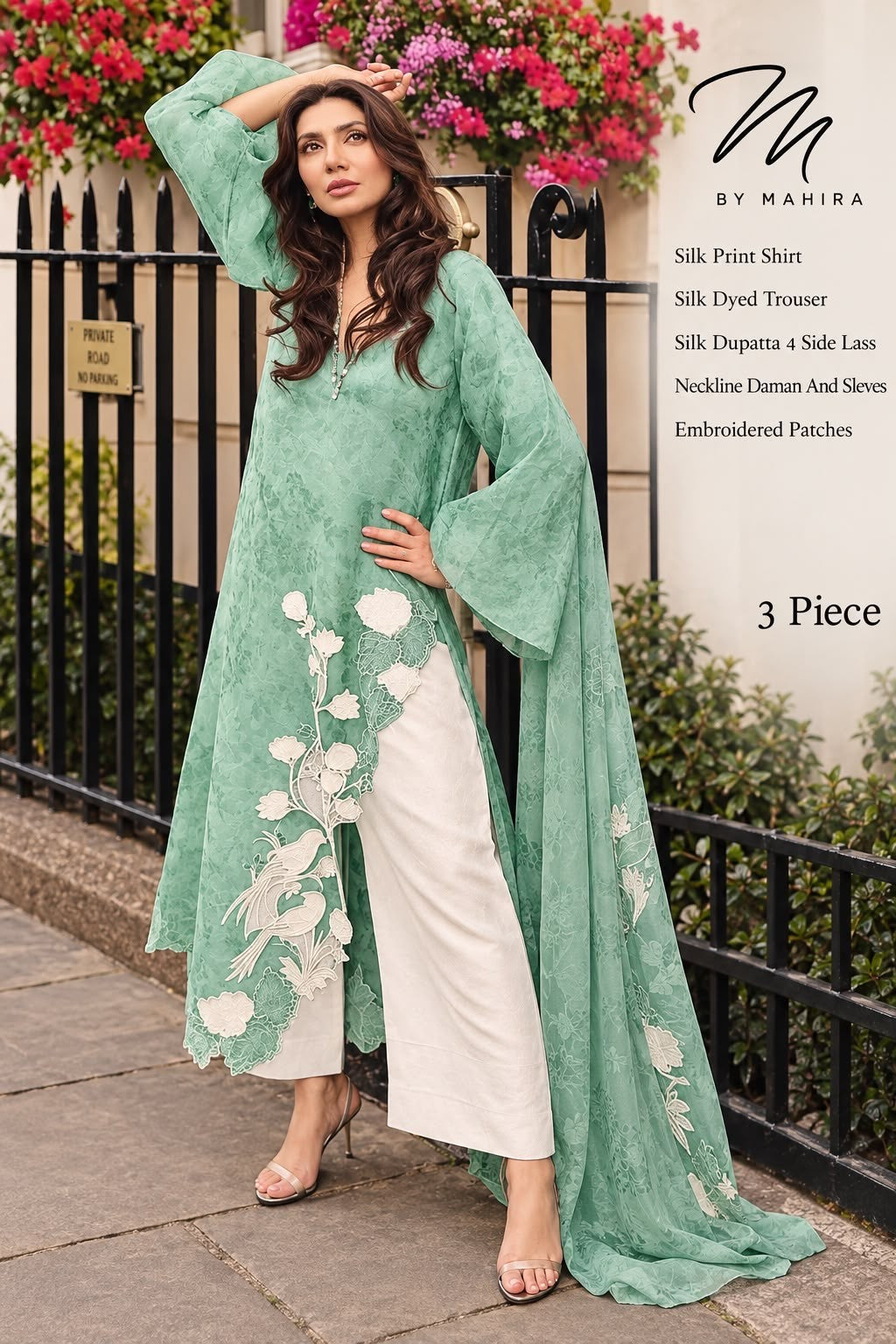 3 Piece Silk Embroidered Unstitch Suit By Mahira –NECKLINE DAMAN & SLEVES, EMBROIDERED PATCHES