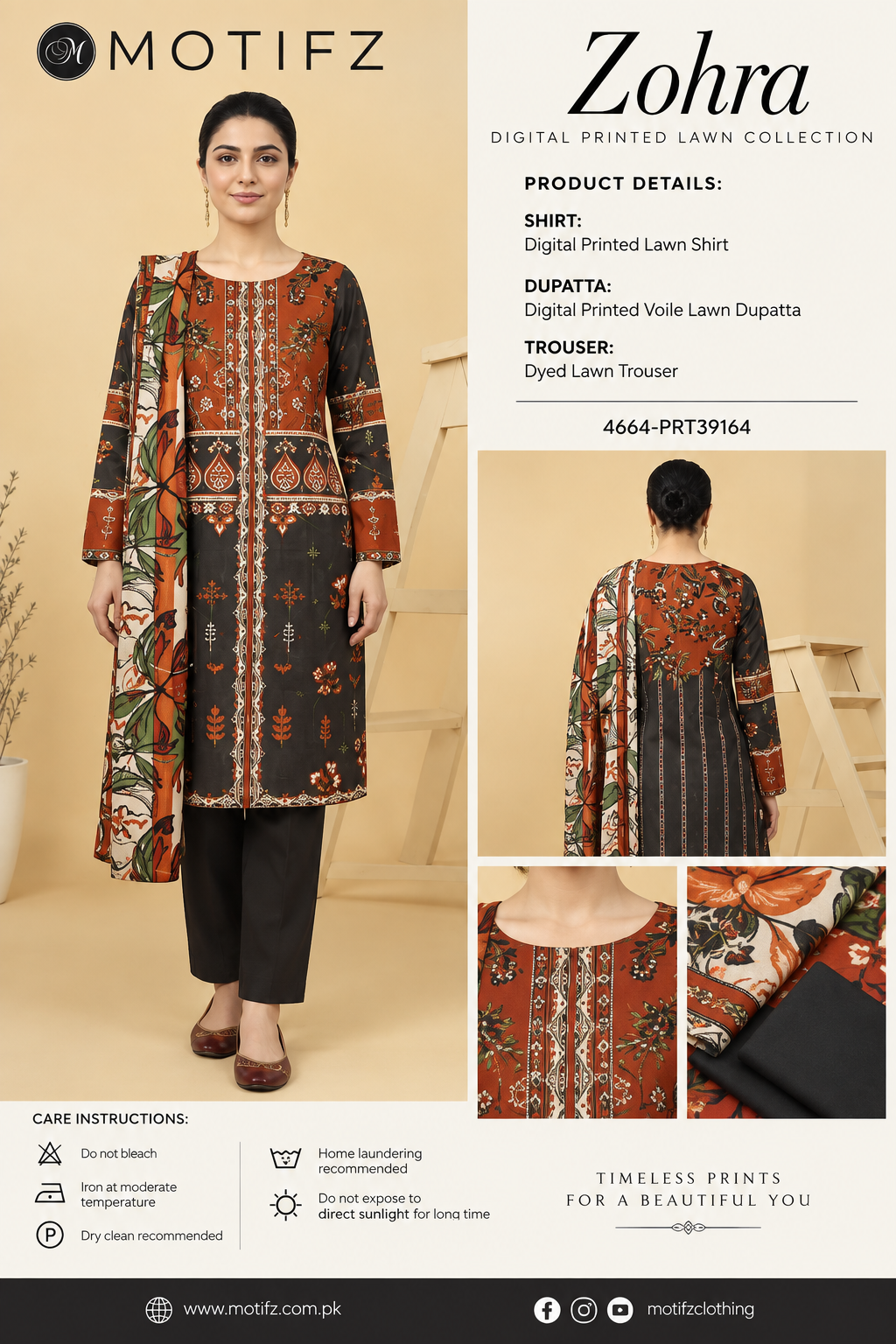 Motifz Zohra 4664-PRT39164 – Unstitched 3 Piece Digital Printed Lawn Suit