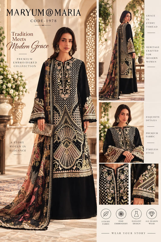 Premium Embroidered Patches 3 Piece Winter Suit with Shawl – New Arrival