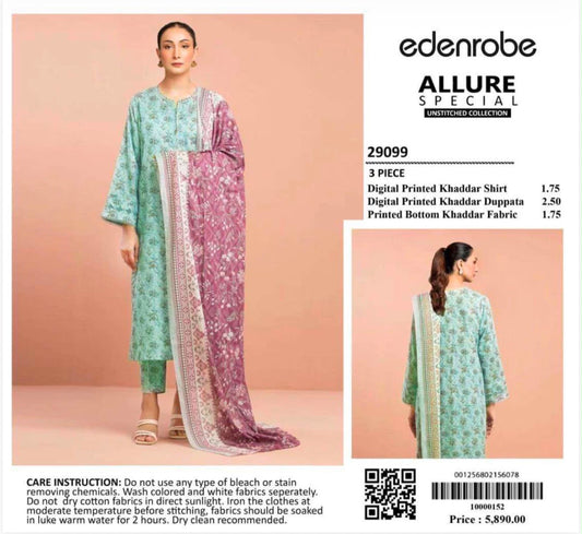 EDENROBE Allure Special 3-Piece Unstitched Suit Digital Printed Khaddar