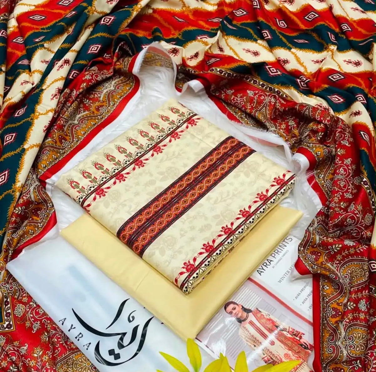 AYRA PRINTS Premium Linen 3-Piece Unstitched Suit – Winter Collection