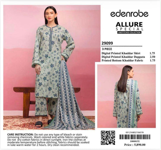 EDENROBE Allure Special 3-Piece Unstitched Suit Digital Printed Khaddar