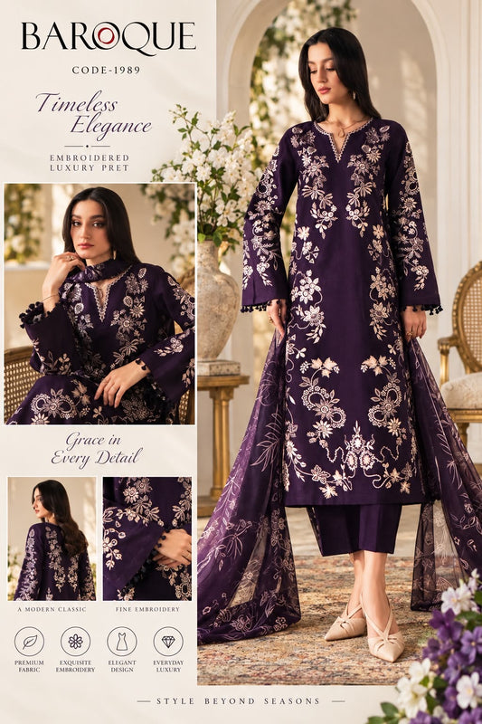 Premium Embroidered Patches 3 Piece Winter Suit with Shawl – New Arrival