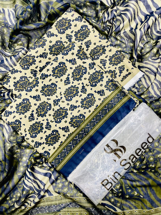 Bin Saeed Premium Lawn 3 Piece Unstitched Printed Suit