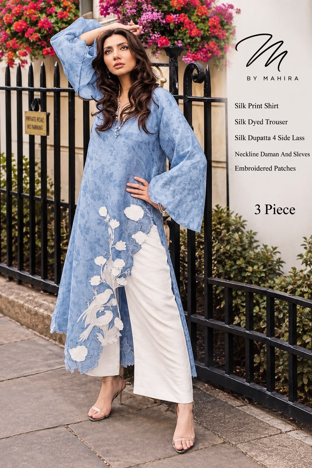 3 Piece Silk Embroidered Unstitch Suit By Mahira –NECKLINE DAMAN & SLEVES, EMBROIDERED PATCHES