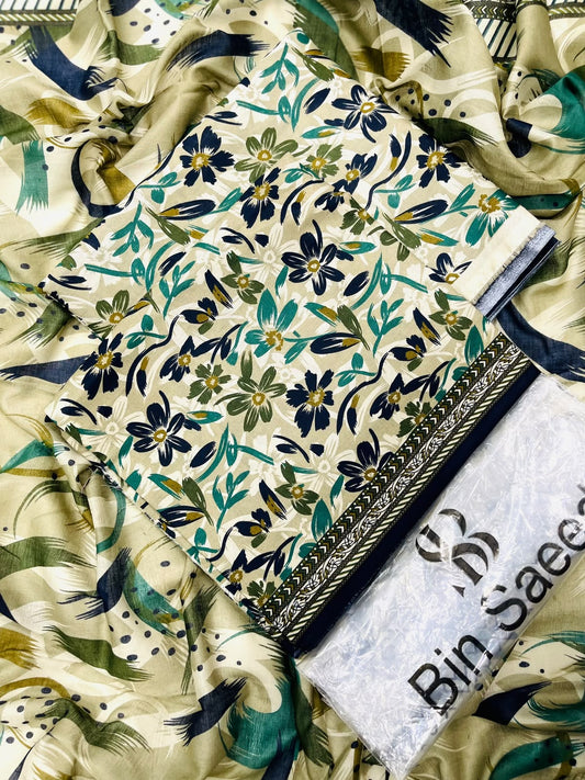 Bin Saeed Premium Lawn 3 Piece Unstitched Printed Suit