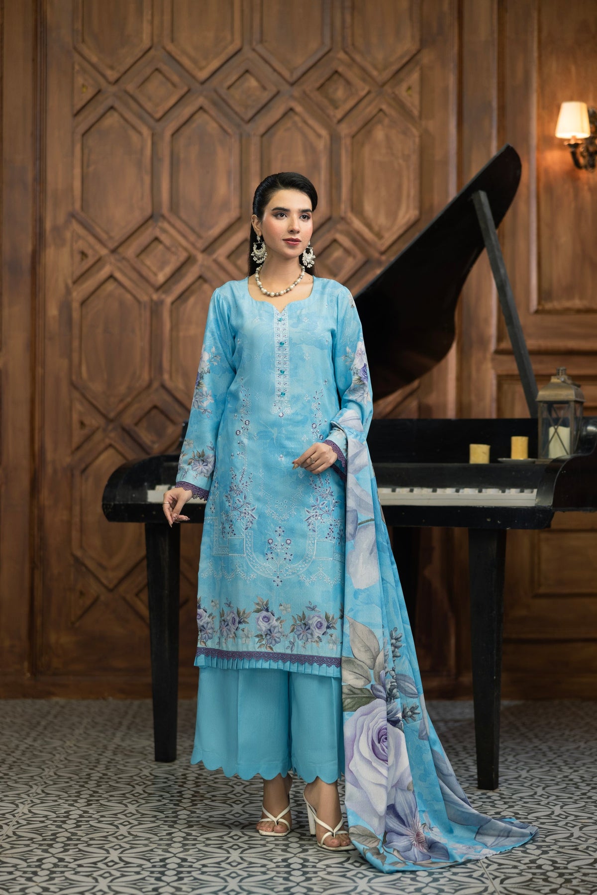 AZURA by Lamisah Karandi Embroidery 3 Piece Unstitched Digital Printed Karandi Suit