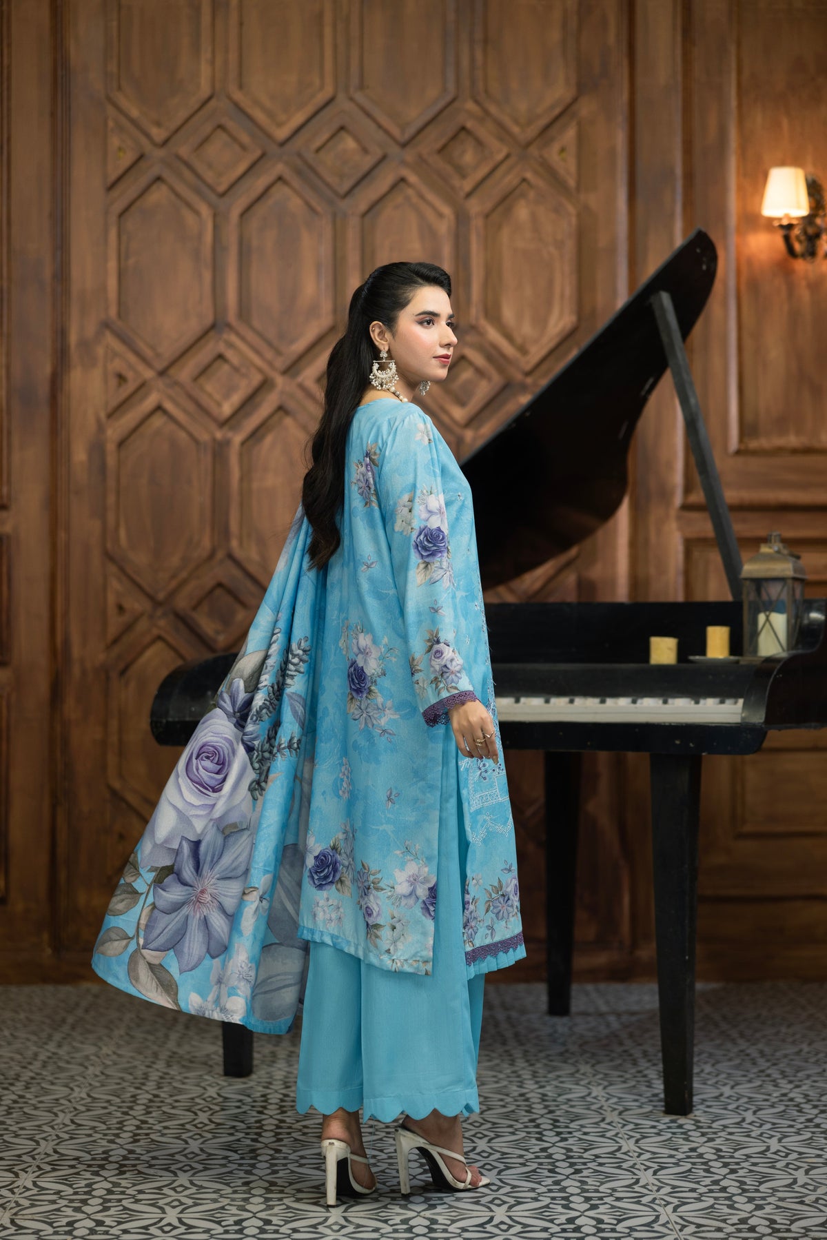 AZURA by Lamisah Karandi Embroidery 3 Piece Unstitched Digital Printed Karandi Suit