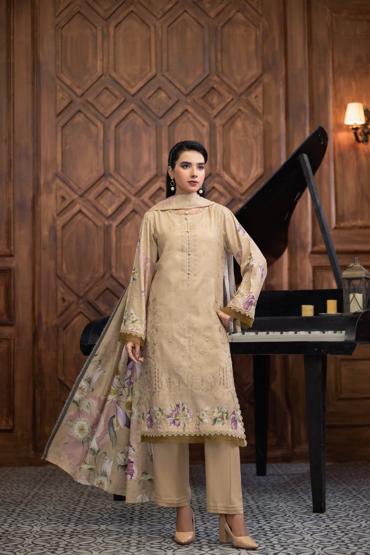 AZURA by Lamisah Karandi Embroidery 3 Piece Unstitched Digital Printed Karandi Suit