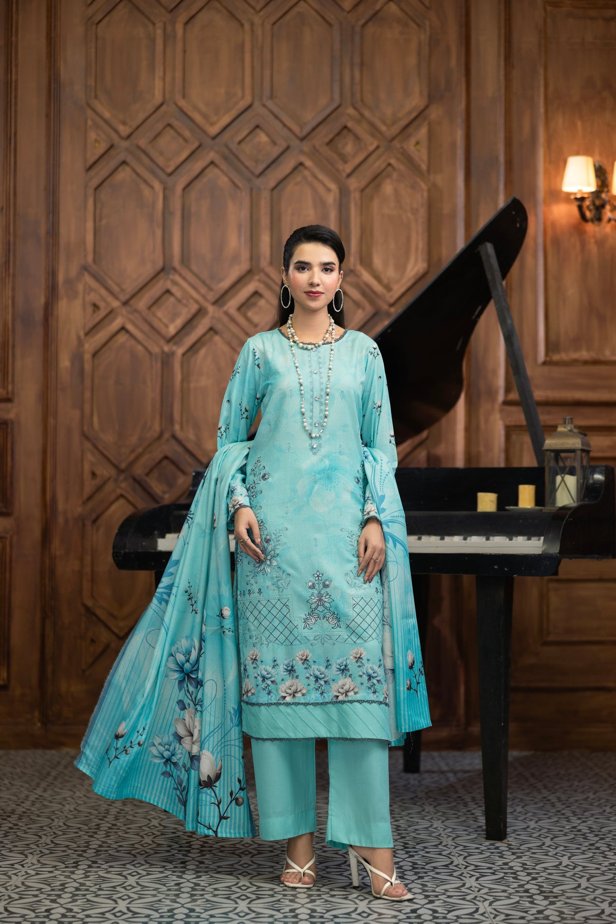 AZURA by Lamisah Karandi Embroidery 3 Piece Unstitched Digital Printed Karandi Suit