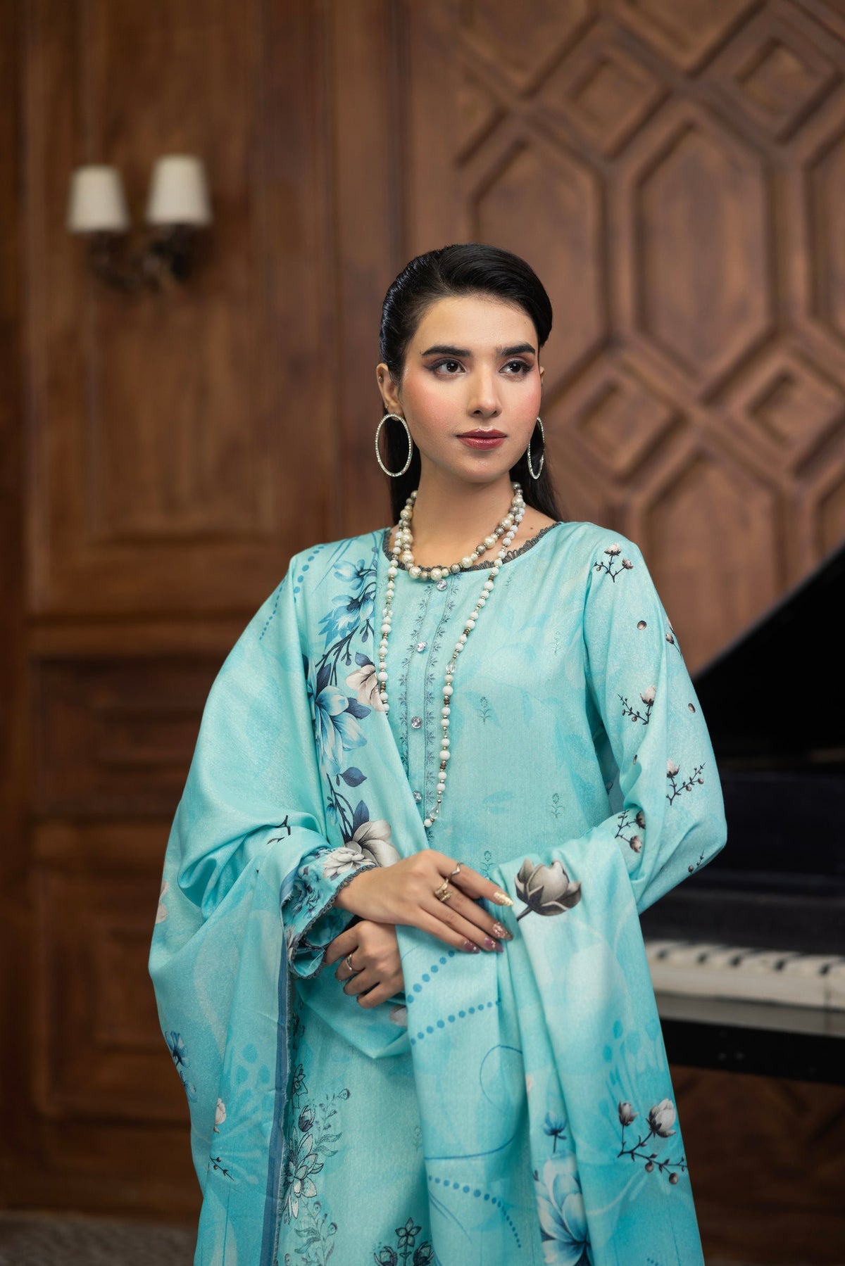 AZURA by Lamisah Karandi Embroidery 3 Piece Unstitched Digital Printed Karandi Suit