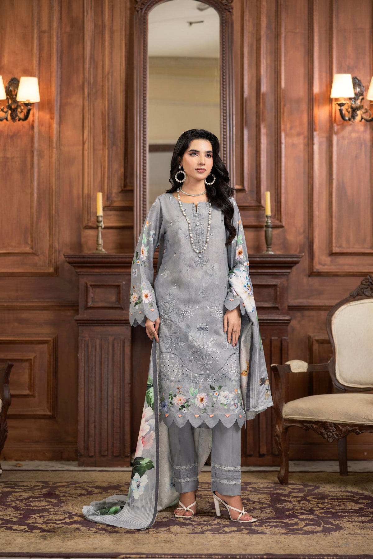 AZURA by Lamisah Karandi Embroidery 3 Piece Unstitched Digital Printed Karandi Suit