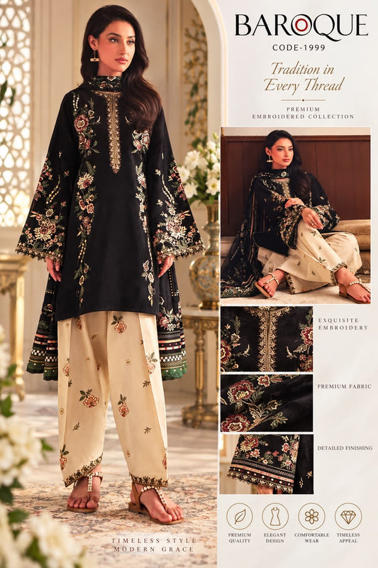 Premium Embroidered Patches 3 Piece Winter Suit with Shawl – New Arrival