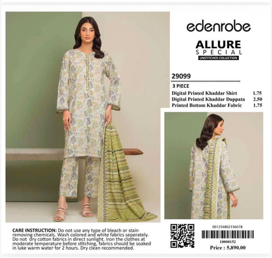 EDENROBE Allure Special 3-Piece Unstitched Suit Digital Printed Khaddar