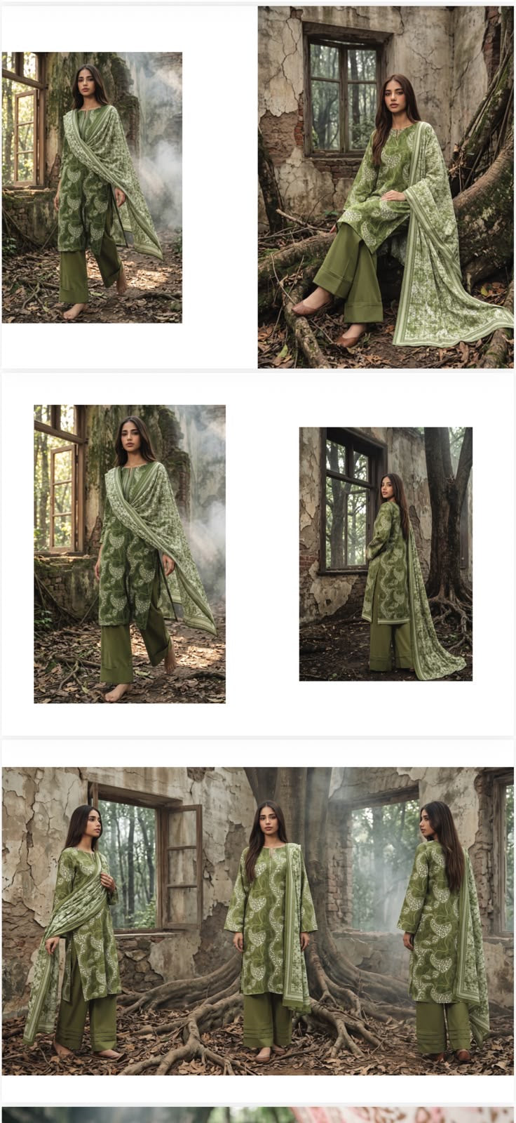 ZESH Olive Green Premium Printed Khaddar 3 Piece Unstitched Suit