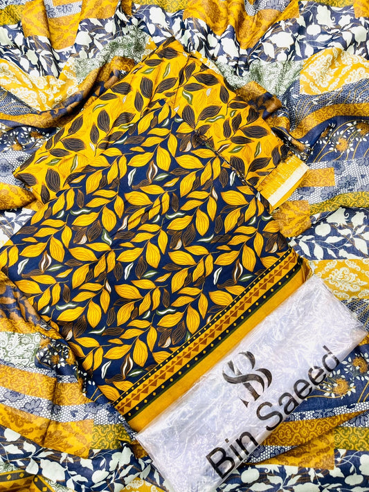 Bin Saeed Premium Lawn 3 Piece Unstitched Printed Suit
