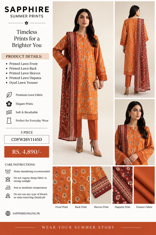 Sapphire Summer Prints CDFW26V1145D – Unstitched 3 Piece Lawn Suit
