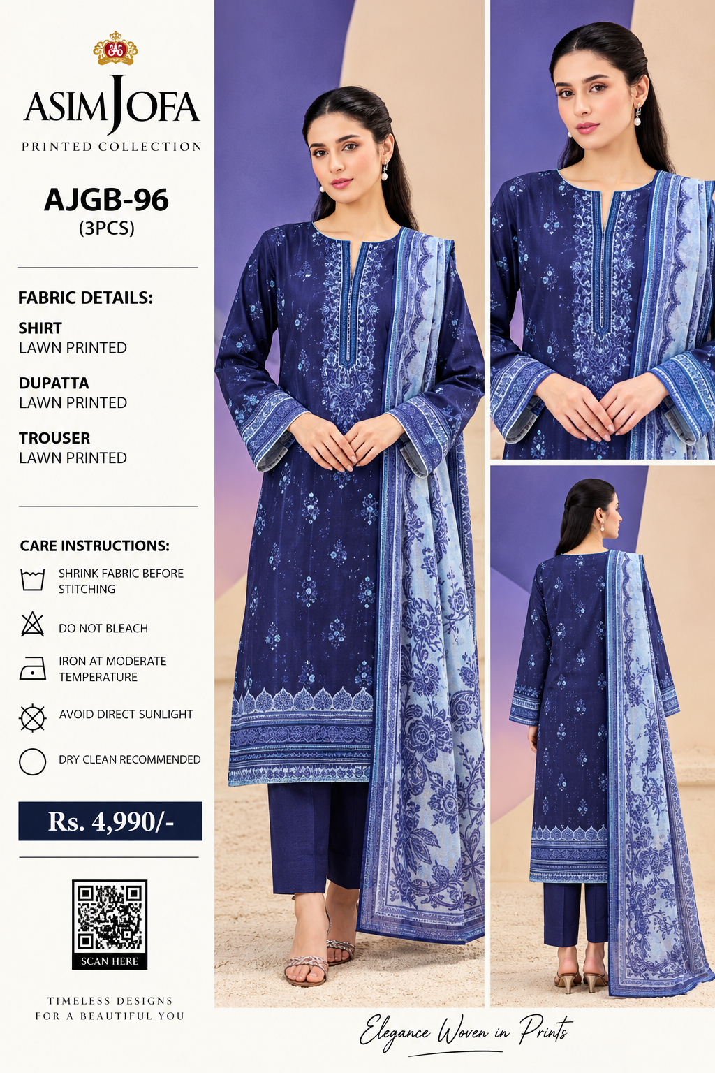 Asim Jofa AJGB-96 – Unstitched 3 Piece Printed Lawn Suit