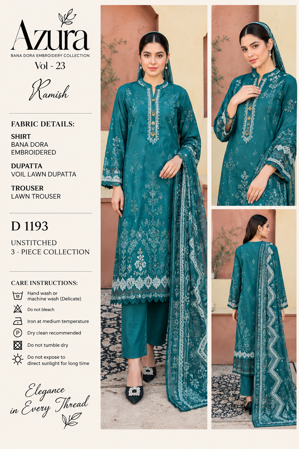 Azura D1193 – Embroidered Unstitched 3 Piece Lawn Suit