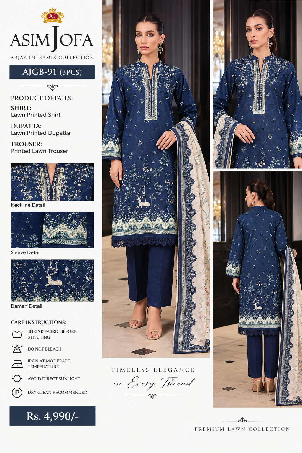 Asim Jofa AJGB-91 – Unstitched 3 Piece Printed Lawn Suit