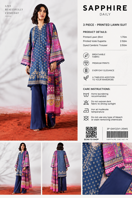 Sapphire Daily – Unstitched 3 Piece Printed Lawn Suit